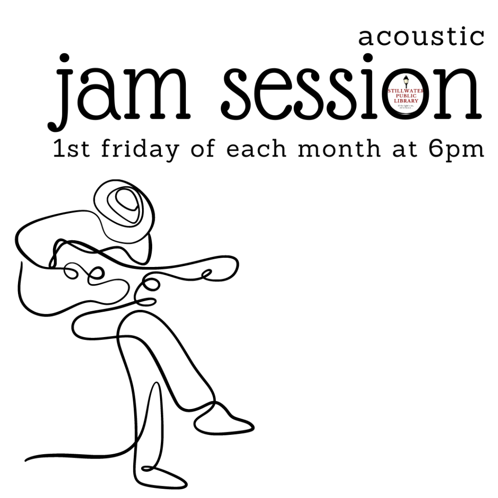 Acoustic open jam session the 1st Friday of each month at 6:00 pm.

Bring your instrument and play with others!