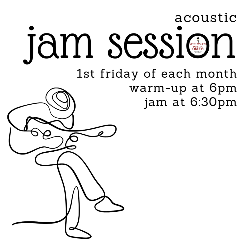 Acoustic Jam Session
1st Friday of each month
Warm-up at 6:00 pm
Jam at 6:30 pm

Open to musicians, singers, AND listeners!